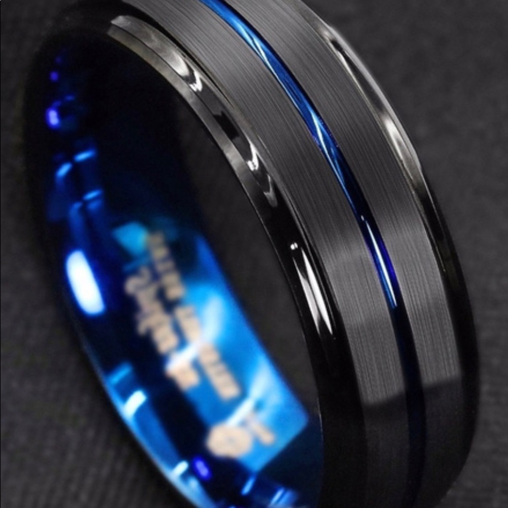 8mm TUNGSTEN BLACK BRUSHED WEDDING BAND ROYAL BLUE